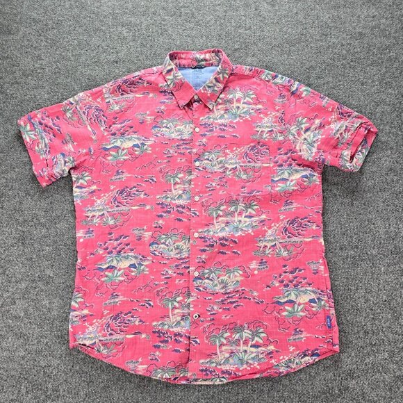 Izod Saltwater Shirt‎ Mens XL Pink Button Up Palm Tree All Over Print Beach - Picture 1 of 8